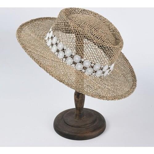 Fashion Sombrero De Mujer Handmade Breathable Straw Hat Beach Sun Hats For Women Cool Ladies Summer Lace Decoration Fedora Hat