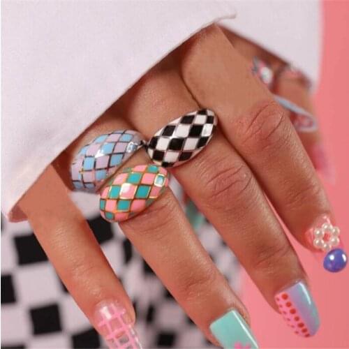 Fashion Creative Colorful Rhombus Enamel Metal Ring Gold And Silver Color Party Womens Ring Elegant Female Jewelry