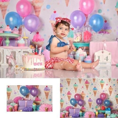 Ice cream Newborn 1st Birthday Backdrops Cake Table Party Baby Photography Printed Backdrop Child Background
