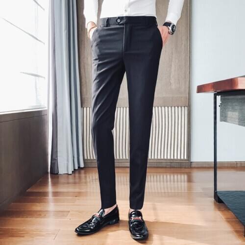 Homme Pantalon Costume 2020 Striped Suit Trousers Mens Formal Pants For Mens Dress Pants Slim Fit Mens Trousers Office Business