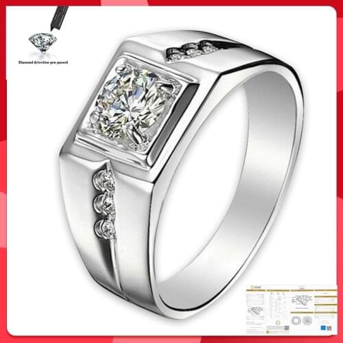 Original classic 100% 925 sterling silver ring wedding anniversary D color VVS1 quality 1CT man Moissanite ring gift