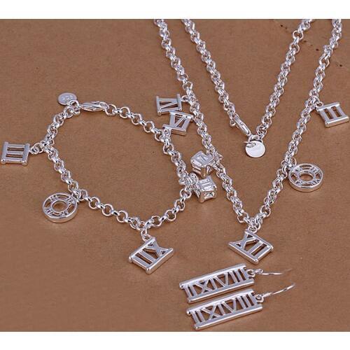 S115 Wholesale, free shipping jewelry set, fashion jewelry set Hollow Roman Earrings Three-Piece Jewelry Set