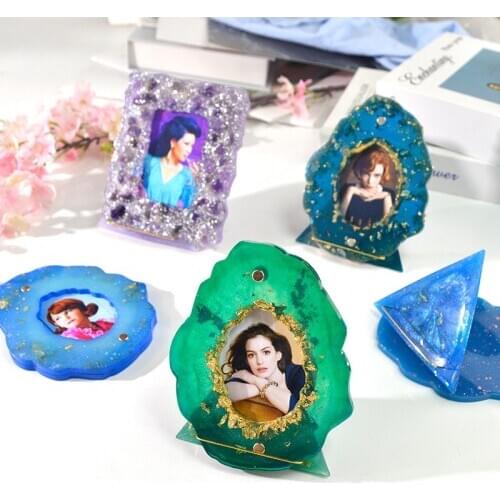 DIY Square Oval Shaped Photo Frame Mold Handmade Crystal Mirror Silicone Picture Stand Mold Art Mould For Resin Home Table Deco