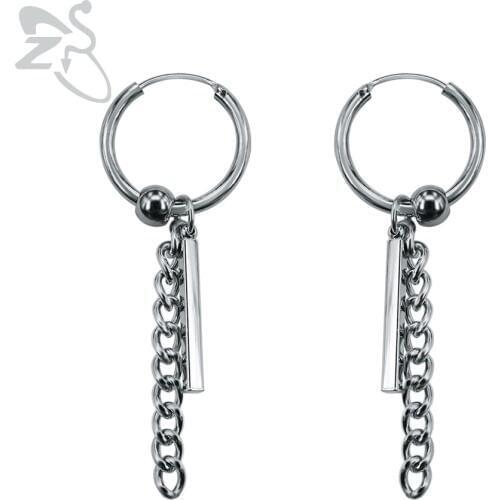 ZS Hiphop Men Earring Silver Color Long Tassel Earring for Man Women GD Earring Punk Metal Chain Pendant Jewellery Kpop Earrings