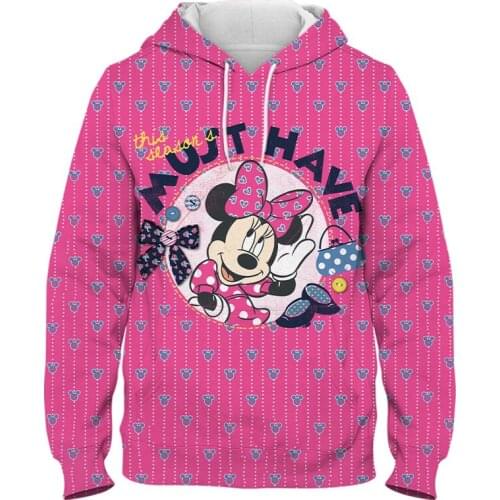 Disney Anime Hoodie Minnie Mouse Dona Jacket 3d Baseball Uniform Pullover Hoodie for Men and Women Oversized Children Clothing
