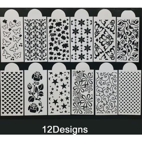 12pc Slimline Stencils Painting Templates for Scrapbook Cake Tile Furniture Wall Floor Decor Craft Draw Tracing Stencils
