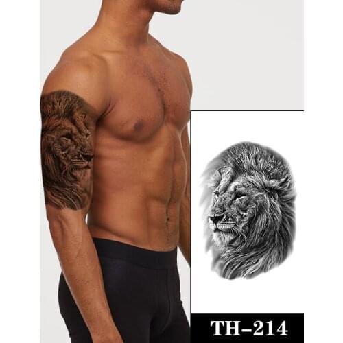 Waterproof Temporary Tattoo Sticker Black Realistic Lion Head Design Fake Tattoos Flash Tatoo Arm Body Art for Women Men