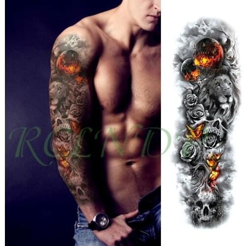 Waterproof Temporary Tattoo Sticker lion flower butterfly skull full arm large fake tatto flash tatoo stickers for men women