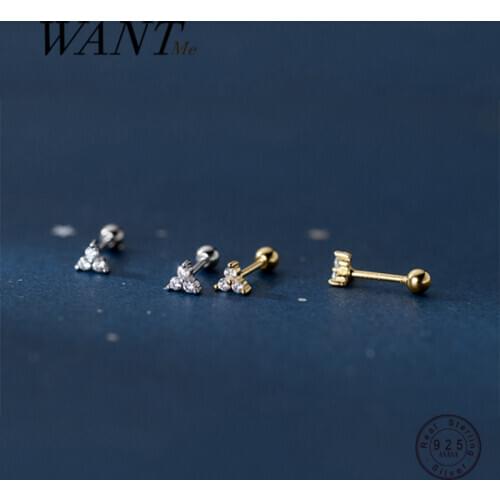 WANTME Genuine 925 Sterling Silver Romantic Three Petal Flower Mini Cute Stud Earrings for Women Girl Charming Party Jewelry