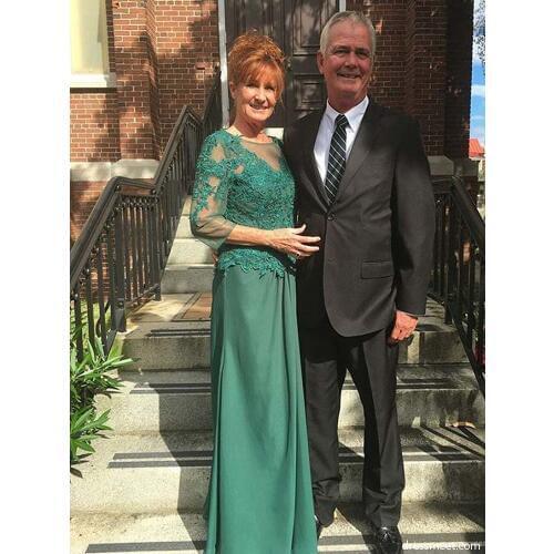 Green Mother Of The Bride Dresses A-line 3/4 Sleeves Chiffon Appliques Lace Long Groom Mother Dresses For Weddings