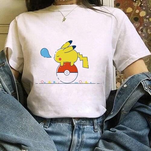 Pokemon Pikachu T-shirts Anime Kawaii Women Tops Summer Pokeball Print Short Sleeved Cute Casual Clothes Cartoon Tee Shirt Femme