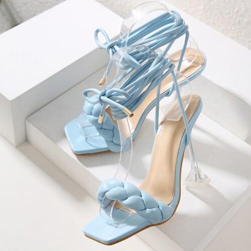 2021 New Summer Fashion Design Weave Women Sandals Transparent Strange High Heels Ladies Sandals Open Toe Shoes Plus Size 41 42