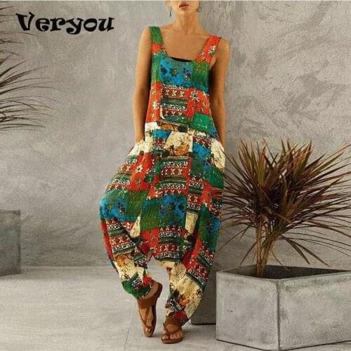 2021 Fashion Women Summer Jumpsuit Harem Overall Vintage Sleeveless Women Jumpsuit Casual Rompers Pants Jumpsuit For Women