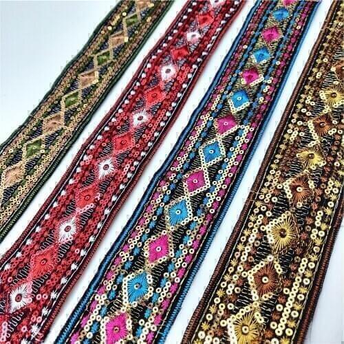 1Meter 55mm width Sequins Embroidered Lace Trims Ribbon Ethnic Webbing Tapes for Clothes Bag Shoes Decor DIY Sewing Accessories