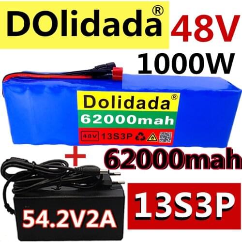 2021 NEW 48V62Ah 1000w 13S3P 48V Lithium ion Battery Pack For 54.6v E-bike Electric bicycle Scooter with BMS+54.6V Charger