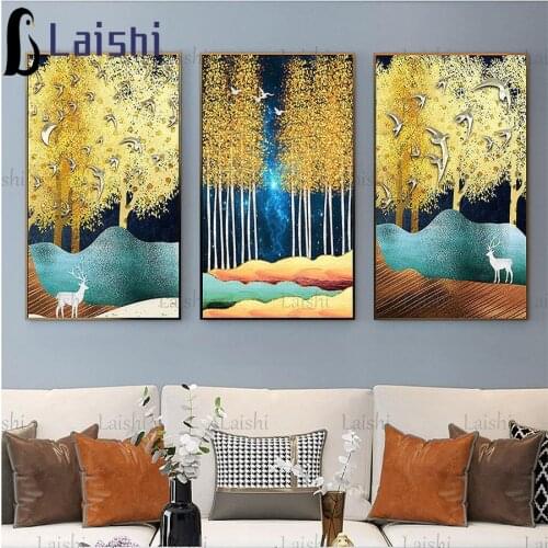 3pcs full square diamond painting Abstract money tree deer mosaic diamond rhinestone embroidery cross stitch msoaic home decor