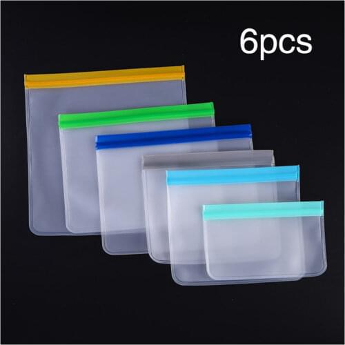 [6 pcs Sets ] Fresh keeping bag frosting translucent PEVA food bag reuse PEVA thickening storage seal
