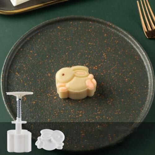 50g Mooncake Barrel Mold with 3D Rabbit Stamp Hand Press Moon Cake Pastry Mould DIY Bakeware