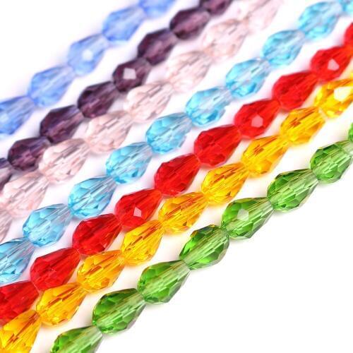 50Pcs Austiran Crystal Drop Pendant 8X12mm Faceted Glass Teardrop Beads Crafts For DIY Jewelry Making Necklaces Earing Supplies