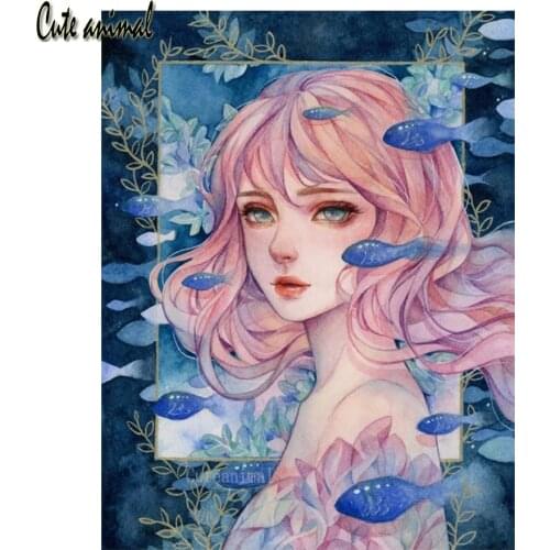 5D Diamond Painting Full Square Round Drill Girl Fish Elf Mosaic Diy Diamond Embroidery Handicraft Home Decoration Gift 2021