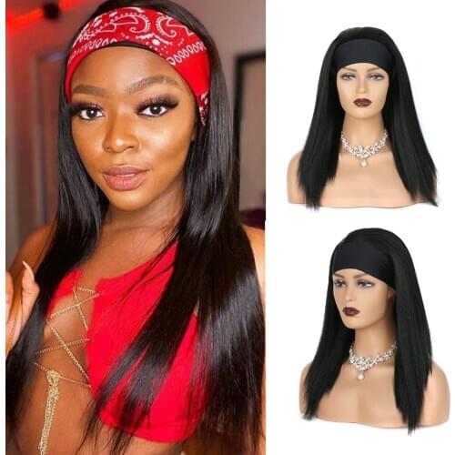 Afro Yaki Kinkly Long Straight Headband Wigs For Black Women Synthetic Natural Fake Hair Heat Resistant Womans Wig Black Brown