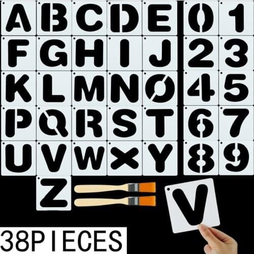 Alphabet English Letters Stencils Painting Scrapbooking Stamping Embossing Album Paper Template 36 Templates + 2 Brushes A
