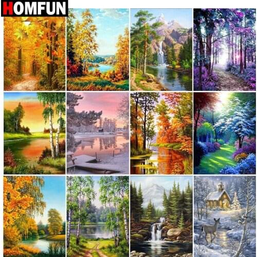 HOMFUN Full Square/Round Drill 5D DIY Diamond Painting "Mountain tree creek scen" Embroidery Cross Stitch 5D Home Decor Gift