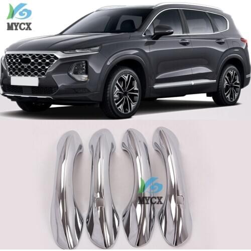 Car Accessories For Hyundai Santafe 2019 ABS Chrome Carbon Fiber Door Handle Cover Trims Car Decoration Exterior Accessories