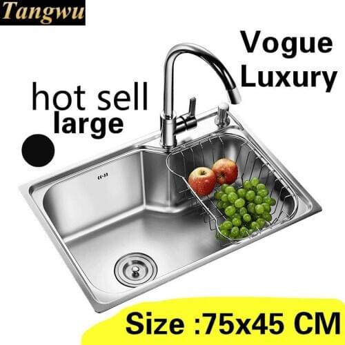 Free shipping Apartment kitchen single trough sink common do the dishes standard 304 stainless steel hot sell large 75x45 CM