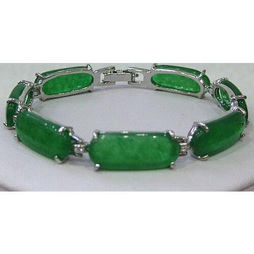 Free Shipping silver plated Green Jades Bracelet