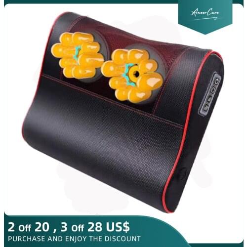 Back Massager Electrical Pillow Relaxation Heating Massager Pillow Infrared Heating Neck Shoulder Shiatsu Device Cervical Body