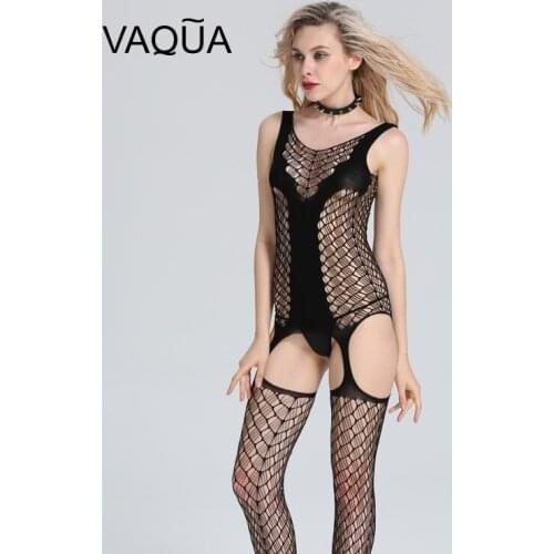 European and American black silk hollow body sexy fishnet stockings body socks charming sexy lingerie set