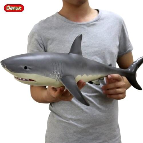 Oenux Sea Life Animals Models Large Size Soft White Shark Action Figures Modle Lifelike Children Toys for Boys Girls Gift
