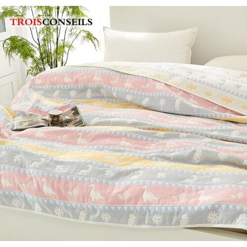 Cotton Cute Summer Fresh Blanket Bed Sofa Travel Breathable Large Soft Throw Quilt Blanket Stripes Thickness Blanket On the Bed