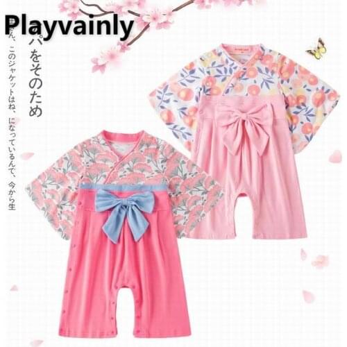 Baby Girl Romper 2021 New Floral Bow kimono Long Sleeve Cotton Romper Toddler Clothing E12506