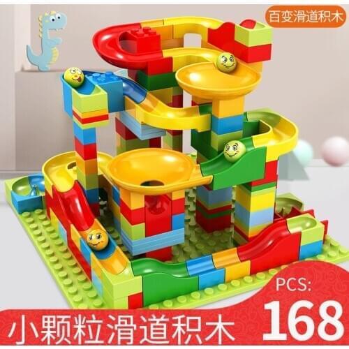 80-330PCS Big Bricks Toys For Children gift Marble Race Run Big Block Compatible Duploed Building Blocks Funnel Slide Blocks DIY