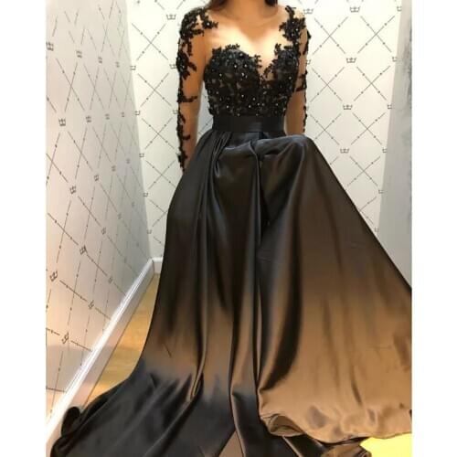 3D-flowers lace black long sleeves Prom Dresses suknie wieczorowe Formal Party Dress Long Evening Dress robes de bal платье