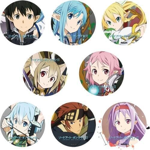 Sword Art Online Anime Badge SAO Kirito Kazuto Yuuki Asuna Kirigaya Suguha Asada Shino Konno Yuuki Silica Metal Badge Brooch Pin