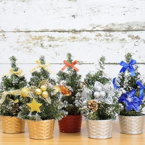 20cm Mini Christmas Tree With Artificial Flower Stamen Bow Merry Christmas Ornament For Home New Year 2021 Xmas Party Decor Gift