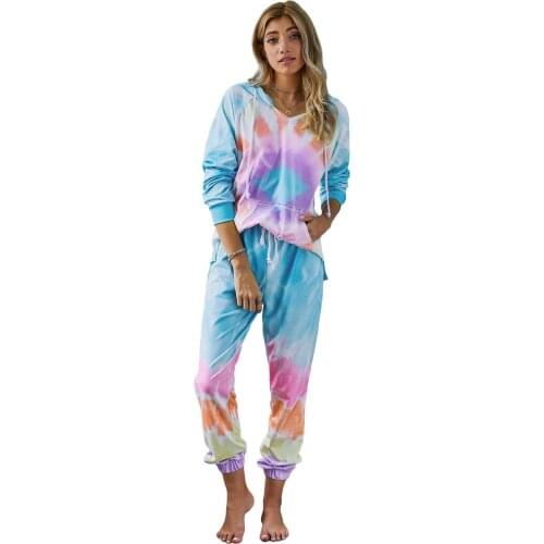 Multicolor Utopia Cotton Blend Tie Dye Hoodie Joggers Loungewear 2 Two Pieces Women Set Autumn Spring Plus Size 2XL Outfits