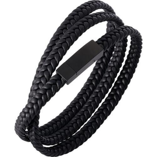 Fashion Men Women Jewelry Multilayer Braided Leather Bracelet Stainless Steel Magnetic Buckle Wrap Bracelets Hand Chain PH512