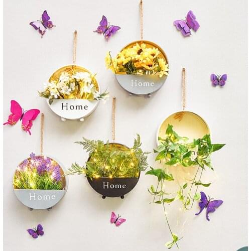 Fashion Nordic Style Wrought Iron Wall Hanging Decoration Green Plant Pot Sturdy Durable Home Decor Minimalist Style