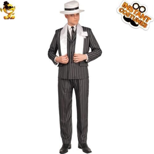 Halloween Men Gentleman Costume Carnival Party Fancy Dress Fashion Black Striped Costumes for Christmas Adult Cosplay Gangster