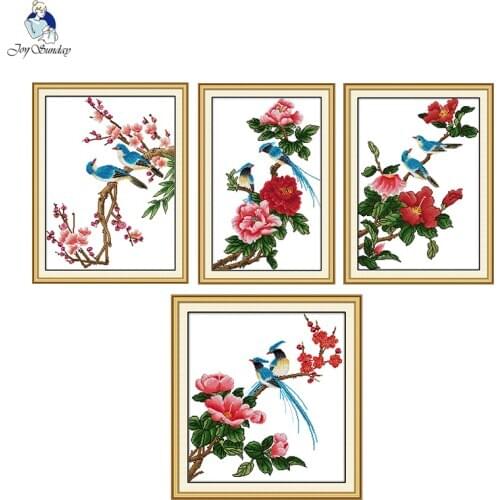 Joy Sunday Poetic Cross Stitch Kit 11ct 14ct Cotton Thread Cross-stitch Chinese Flower Design DIY Needlework Home Decoration