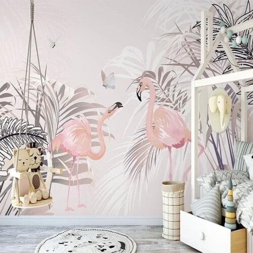 Custom Mural Wallpaper Modern Plant Palm Tree Leaf Birds Wall Painting Living Room Childrens Bedroom Background Wall Papers 3 D
