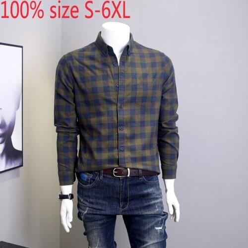 New Arrival Fashion Plaid Men Autumn Casual Long Sleeve Flannel 100% Cotton Casual Shirts Plus Size S M L XL 2XL 3XL 4XL 5XL 6XL
