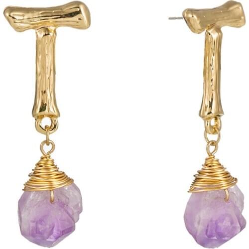 New Crystal Natural Stone Earrings Women Vintage Geometric Metal Pendant Fashion Jewelry Give Mom Girlfriend Best Gift