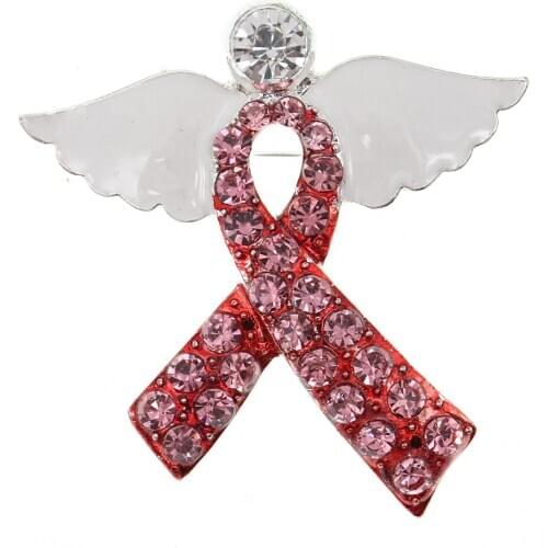 Official Breast Cancer Awareness Pink Angel ribbon Lapel Pin Brooch