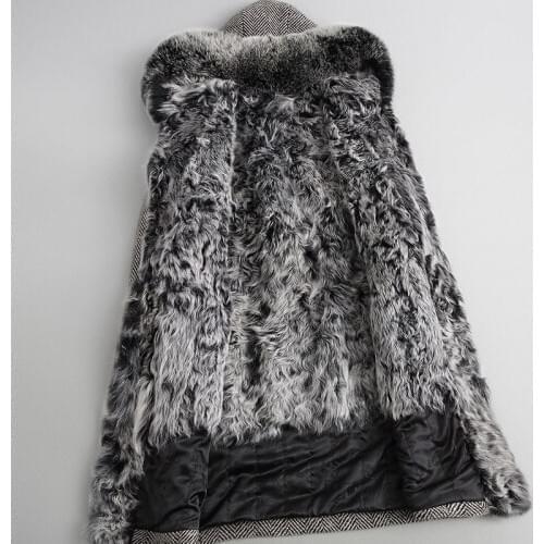 Real Coat Female Natural Lamb Coats Long Warm Tweed Wool Winter Jacket Women Fox Fur Collar Hooded 18118 YQ1990