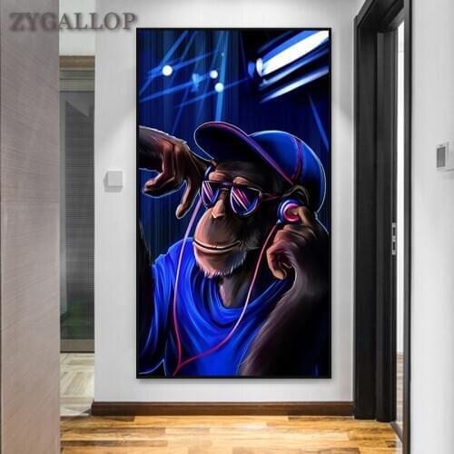 DJ Monkey Posters and Prints Funny Monkey Canvas Paintings Modern Living Room Decoration Painting Wall Pictures for Home Design